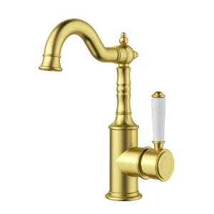 Clasico Federation Basin Mixer Ceramic Handle Brushed Gold by null, a Bathroom Taps & Mixers for sale on Style Sourcebook