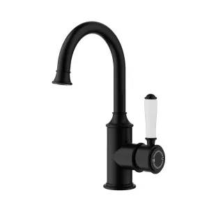 Clasico Gooseneck Basin Mixer Ceramic Handle Matt Black by null, a Bathroom Taps & Mixers for sale on Style Sourcebook