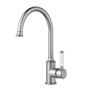 Clasico Gooseneck Sink Mixer Ceramic Handle  Brushed Nickel by null, a Laundry Taps for sale on Style Sourcebook