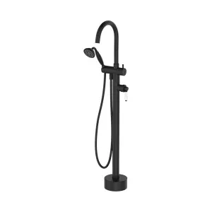 Eleanor Floor Mounted Mixer with Shower Matte Black White Handle by null, a Laundry Taps for sale on Style Sourcebook