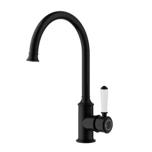 Clasico Gooseneck Sink Mixer Ceramic Handle Matt Black by null, a Kitchen Taps & Mixers for sale on Style Sourcebook