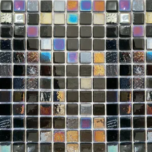 Manhattan Black Glass Natural Product Mix Structured Pearl Gloss Mosaic by null, a Mosaic Tiles for sale on Style Sourcebook