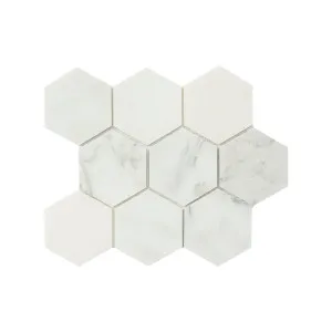 Longyard White Calacatta Natural Product Hex Large Honed Mosaic by null, a Mosaic Tiles for sale on Style Sourcebook