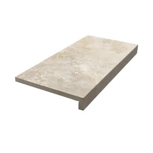 Pompeii Travertine Crema Structured Textured L Coping 80mm Drop Paver (Pack of 2) by null, a Porcelain Tiles for sale on Style Sourcebook