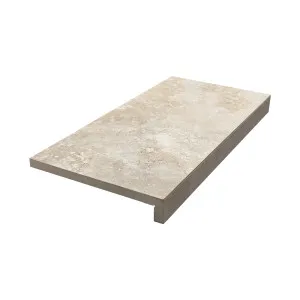 Pompeii Travertine Crema Structured Textured L Coping 50mm Drop Paver (Pack of 2) by null, a Porcelain Tiles for sale on Style Sourcebook