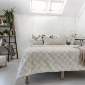 Annecy Linen Cotton Quilted Bed Cover Massive Blanket 230x200cm - Natural Check by null, a Quilts & Bedspreads for sale on Style Sourcebook