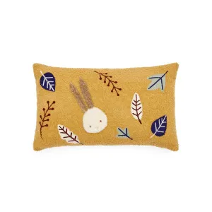 Yanil cushion cover in mustard bouclé with multicolour embroidered leaves, 30 x 50 cm by null, a Kids Cushions for sale on Style Sourcebook