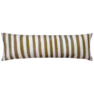 Ziggy Striped Olive Green Long Lumbar Linen Cushion - 90X30cm by Urban Road, a Cushions, Decorative Pillows for sale on Style Sourcebook