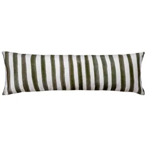 Ziggy Striped Khaki Green Long Lumbar Linen Cushion - 90X30cm by Urban Road, a Cushions, Decorative Pillows for sale on Style Sourcebook