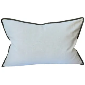 Reine Heavyweight Linen Cushion 40x60cm Lumbar - White | Army Green Border by null, a Cushions, Decorative Pillows for sale on Style Sourcebook