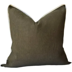 Reine Heavyweight Linen Cushion 55cm Square - Army Green | Off White Border by null, a Cushions, Decorative Pillows for sale on Style Sourcebook