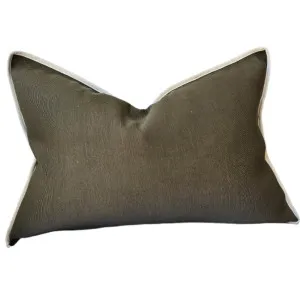 Reine Heavyweight Linen Cushion 40x60cm Lumbar - Army Green | Off White Border by null, a Cushions, Decorative Pillows for sale on Style Sourcebook