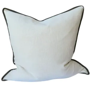 Reine Heavyweight Linen Cushion 55cm Square - White | Army Green Border by null, a Cushions, Decorative Pillows for sale on Style Sourcebook