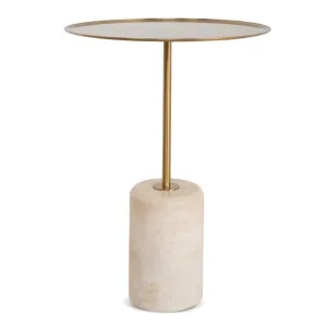 Pravina 45cm Brushed Gold Side Table - Travertine by Interior Secrets - AfterPay Available by Interior Secrets, a Side Table for sale on Style Sourcebook