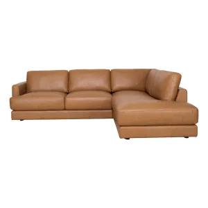 Temple Corner Chaise RHF in Urbane Leather Light Brown by OZ Design, a Sofas for sale on Style Sourcebook
