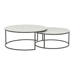 Elle Round Marble Nest Coffee Tables - Matt White Marble - Black by null, a Coffee Table for sale on Style Sourcebook