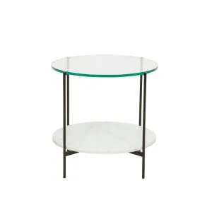 Clermont Layer Marble Side Table - Matt White Marble - Black by null, a Side Table for sale on Style Sourcebook