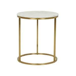 Elle Round Side Table - Matt White Marble - Brushed Gold by null, a Side Table for sale on Style Sourcebook