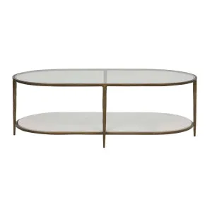 Amelie Oval Coffee Table - White Marble - Antique Brass by null, a Coffee Table for sale on Style Sourcebook