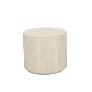 Elle Block Round Side Table - Natural Travertine by null, a Side Table for sale on Style Sourcebook