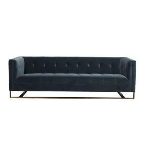 Kennedy Tufted 3 Seater Sofa - Slate Blue Velvet - Brass by null, a Sofas for sale on Style Sourcebook