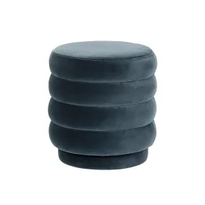 Kennedy Ribbed Round Ottoman - Slate Blue Velvet by null, a Ottomans for sale on Style Sourcebook