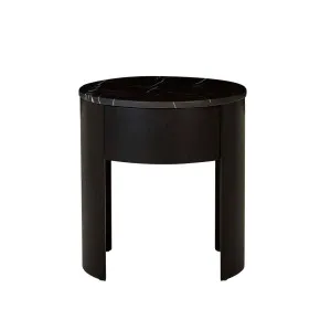 Oberon Crescent Marble Bedside - Matt Black Marble - Matt Dark Oak by null, a Bedside Tables for sale on Style Sourcebook