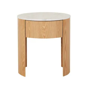 Oberon Crescent Marble Bedside - Matt White Marble - Natural Ash by null, a Bedside Tables for sale on Style Sourcebook