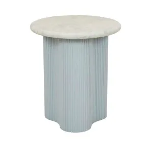 Artie Wave Ripple Side Table - Matt White Marble - Powder Blue by null, a Side Table for sale on Style Sourcebook