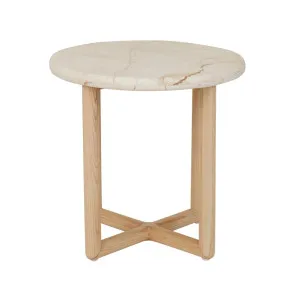 Camille Marble Side Table - Brown Vein Marble - Natural Ash by null, a Side Table for sale on Style Sourcebook