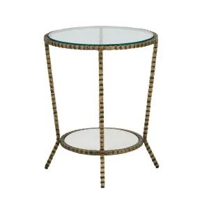 Celeste Crimp Round Side Table - White Marble - Antique Brass by null, a Side Table for sale on Style Sourcebook