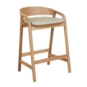 Tolv Inlay Upholstered Barstool - Limestone Leather - Light Oak by null, a Bar Stools for sale on Style Sourcebook