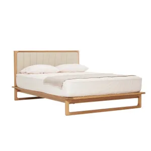 Sketch Hover Bed - Limestone Leather - Light Oak by null, a Bed Heads for sale on Style Sourcebook