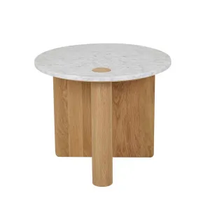 Natadora Pivot Marble Side Table - White Marble - Light Oak by null, a Side Table for sale on Style Sourcebook