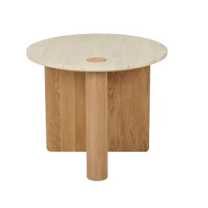 Natadora Pivot Marble Side Table - Natural Travertine - Light Oak by null, a Side Table for sale on Style Sourcebook