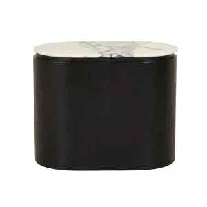 Pluto Oval Marble Side Table - Matt Ocean Marble - Black Oak by null, a Side Table for sale on Style Sourcebook