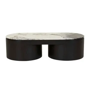 Pluto Oval Coffee Table - Matt Ocean Marble - Black Oak by null, a Coffee Table for sale on Style Sourcebook