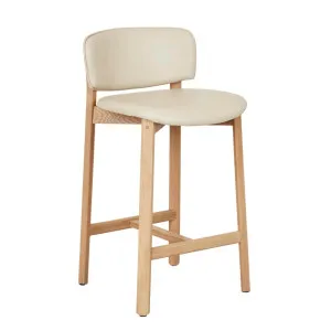 Sketch Pinta Upholstered Barstool - Limestone Leather - Light Oak by null, a Bar Stools for sale on Style Sourcebook