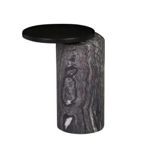 Pablo Marble Side Table - Matt Dark Oak - Natural Storm Marble by null, a Side Table for sale on Style Sourcebook
