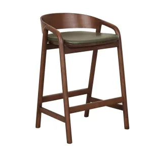 Tolv Inlay Upholstered Barstool - Kale Leather - Walnut by null, a Bar Stools for sale on Style Sourcebook