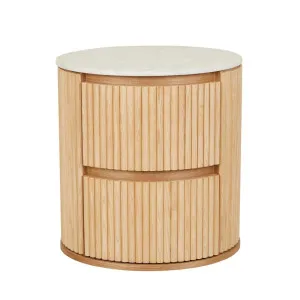 Benjamin Ripple Marble Round Bedside - Matt White Marble - Natural Ash by null, a Bedside Tables for sale on Style Sourcebook