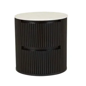 Benjamin Ripple Marble Round Bedside - Matt White Marble - Matt Black by null, a Bedside Tables for sale on Style Sourcebook