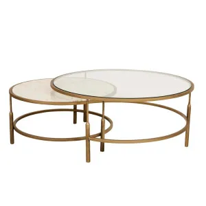 Verona Charm Nest of 2 Coffee Tables - Crema Beige Marble - Antique Brass by null, a Coffee Table for sale on Style Sourcebook
