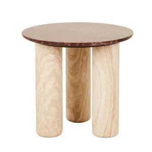 Atlas Orbit Side Table - Rouge Marble - Natural Travertine by null, a Side Table for sale on Style Sourcebook