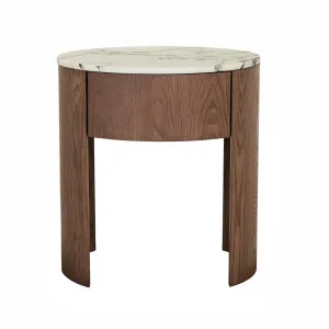 Oberon Crescent Marble Bedside - Matt Ocean Marble - Smoked Ash by null, a Bedside Tables for sale on Style Sourcebook