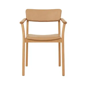 Sketch Poise Upholstered Back Armchair - Pecan Leather - Light Oak by null, a Chairs for sale on Style Sourcebook
