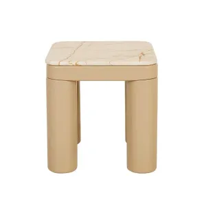Frankie Marble Side Table - Matt Brown Vein Marble - Gloss Camel by null, a Side Table for sale on Style Sourcebook