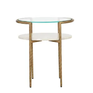 Ophelia Pointe Oval Side Table - Silk Grey - Antique Brass by null, a Bedside Tables for sale on Style Sourcebook