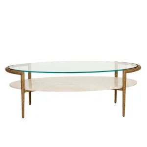 Ophelia Pointe Oval Coffee Table - Silk Grey - Antique Brass by null, a Coffee Table for sale on Style Sourcebook