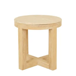 Eyre Side Table - Natural Travertine - Wirebrushed Oak by null, a Side Table for sale on Style Sourcebook